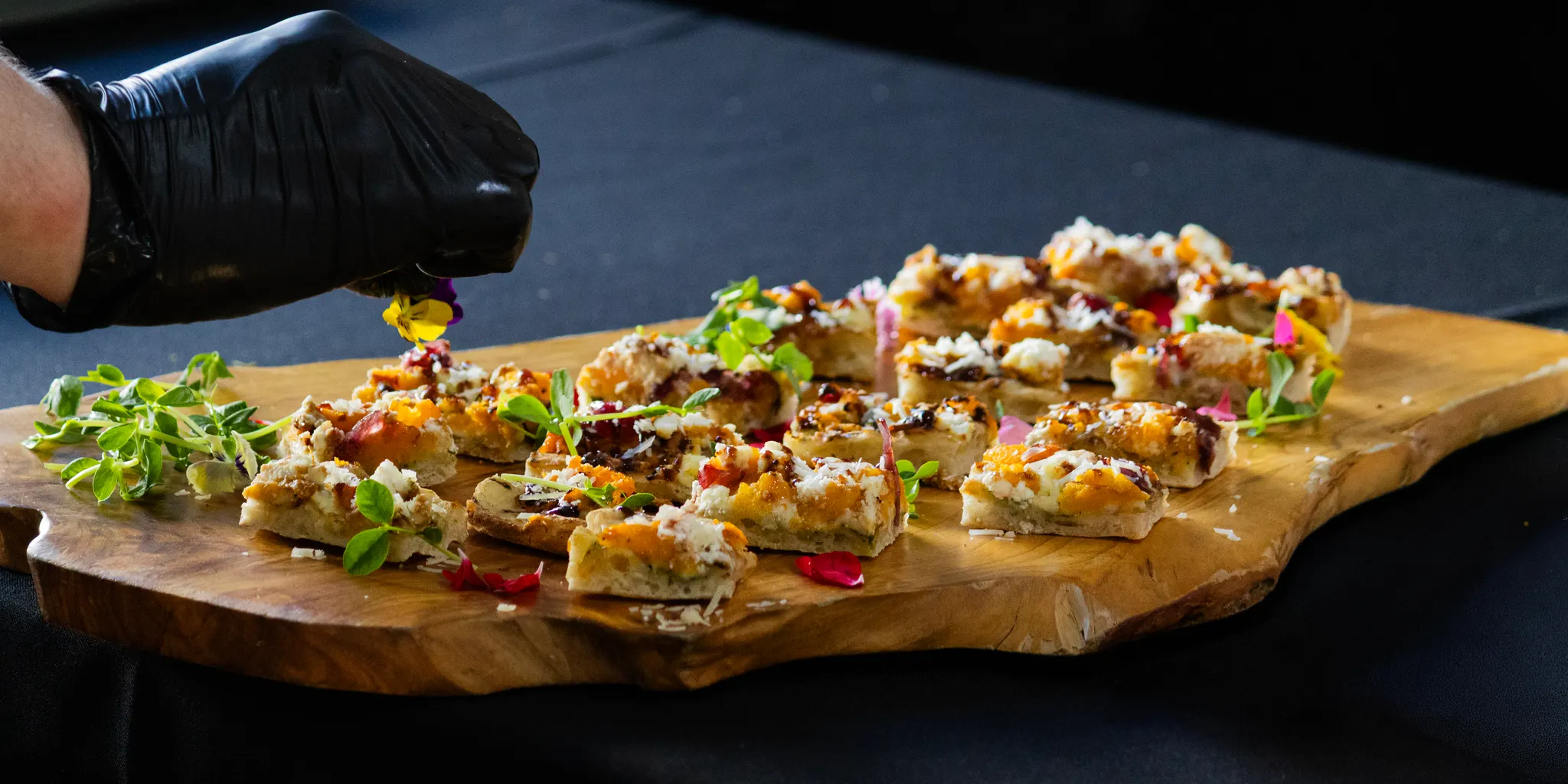 Flatbread canapés, finished on the board
